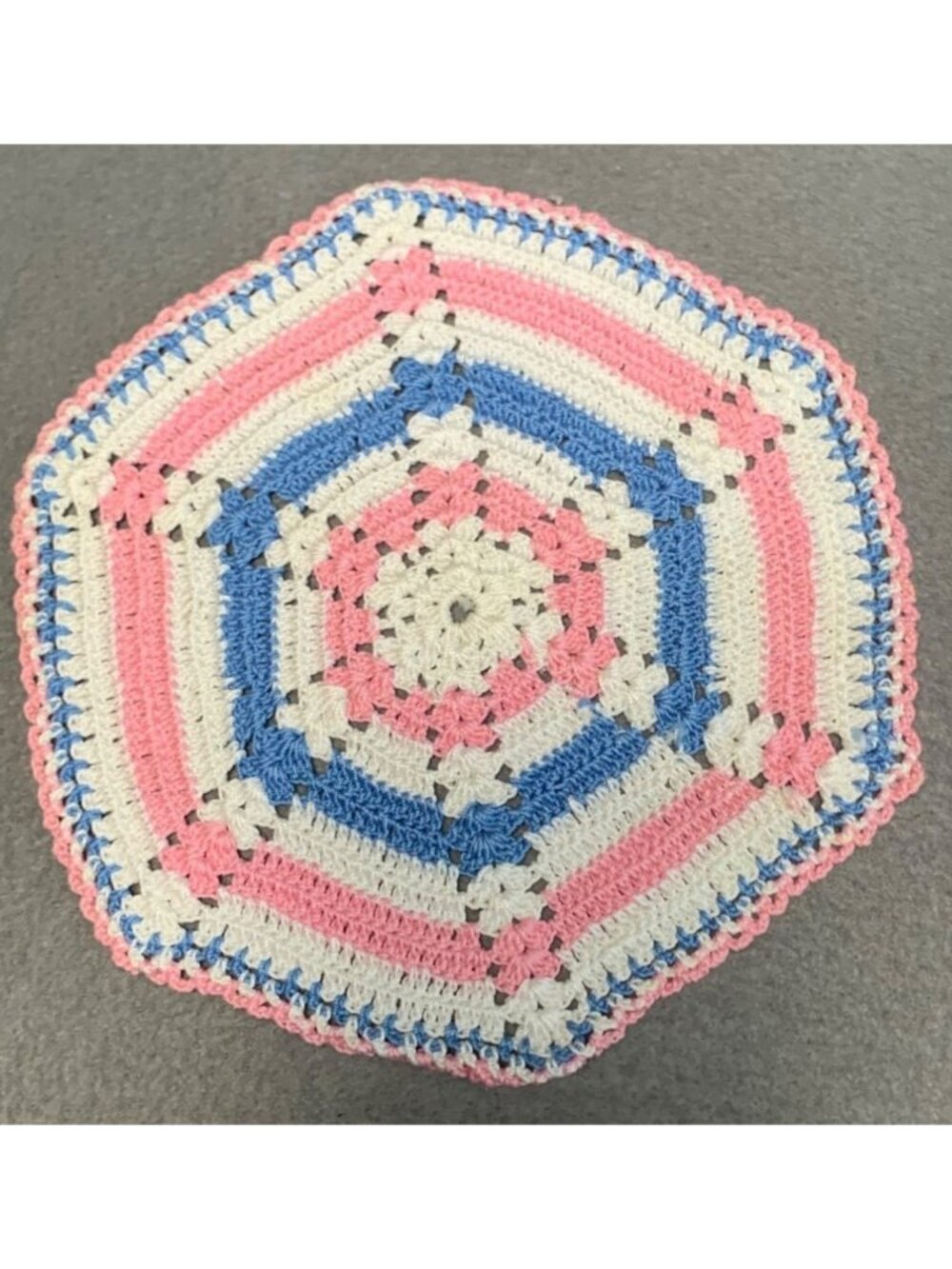 Handmade Crochet Doilies Set Rainbow Hexagon Pink Blue White 7" Diameter